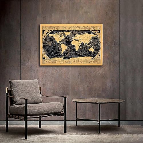 Miniatura 3 de chenmjj Póster impreso con texto en inglés "An Old Map of The World" (Un viejo mapa del mundo), póster impreso en alta definición, pintura retro