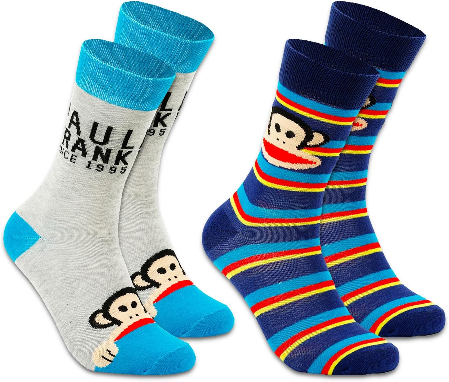 Paul Frank Crew Socks for Men Size 10-13 - Bundle with 2 Pairs of Julius the Monkey Socks Plus Button | Paul Frank Clothes for Men
