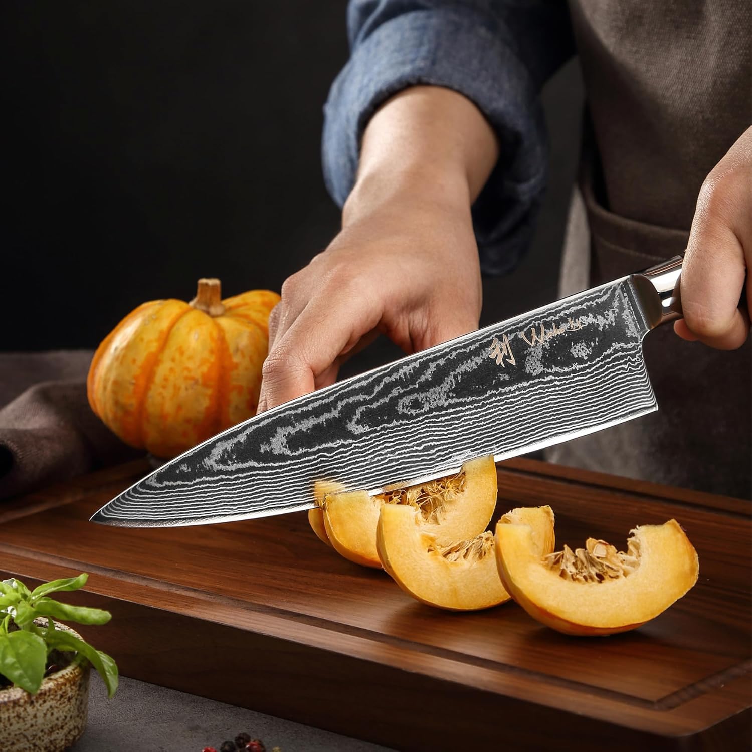 Wakoli EDIB Essentials 4-Piece Damascus Knife Set – Professional Kitchen Knives with VG10 Core, 67-Layer Damascus Steel Blades – Santoku, Chef, Small Santoku & Paring Knife with Pakkawood Handles