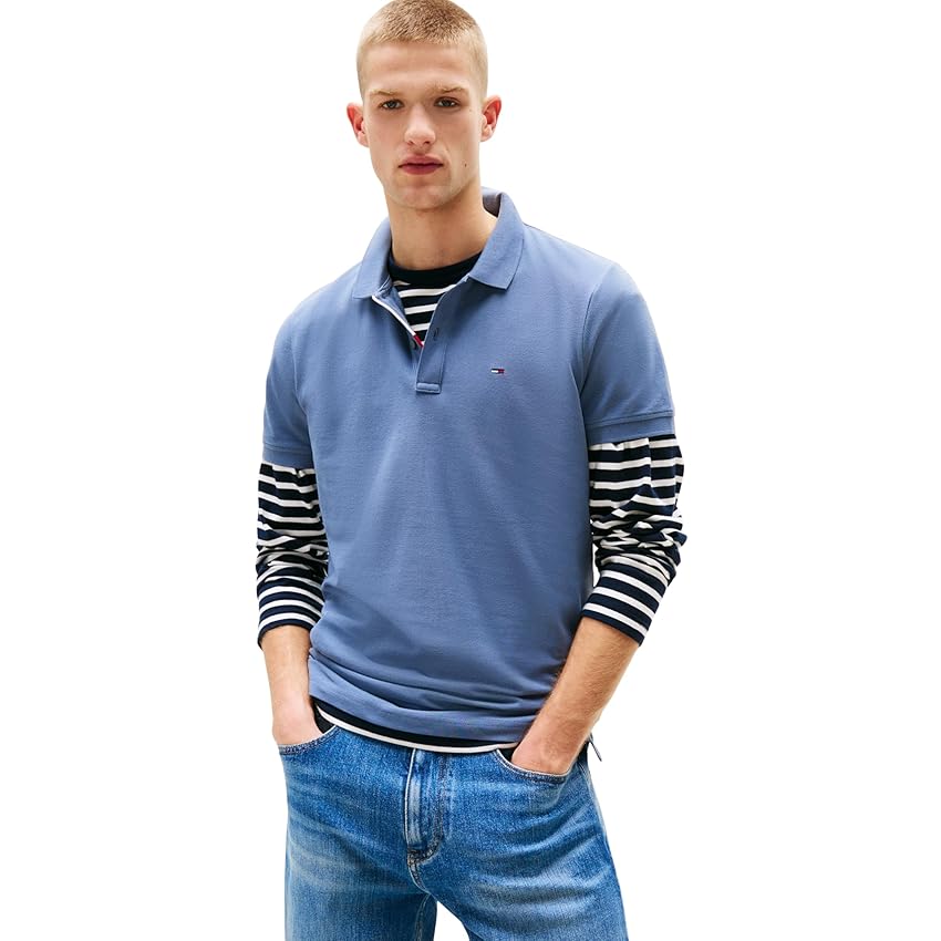 Tommy Jeans Tjm Slim Placket Polo Ext Dm0Dm20676, Polo a Maniche Corte, Uomo, Grigio (Blue Moment), XL