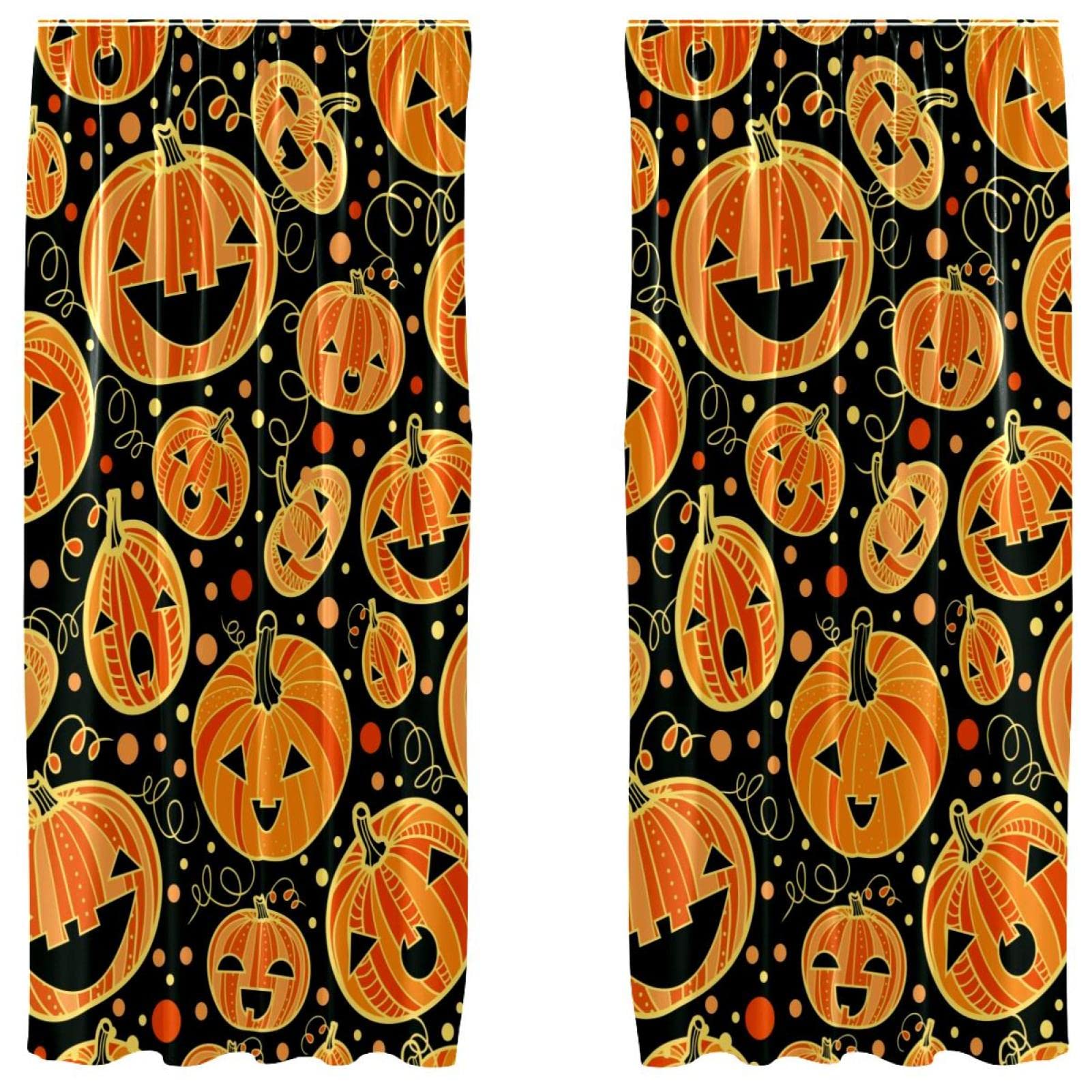 Cortinas de Halloween con cara de calabaza naranja para decorar tu salon este otoño