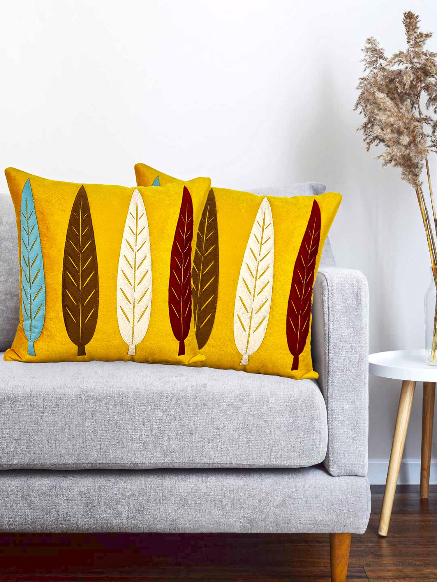 SNOCKERS Decorative Leaf Design Throw Pillow Covers 16 X 16 Inch,Soft Solid Velvet Pillow Covers Cushion Case with Zig Pattern for Sofa Bedroom 40 X 40 Cm (Pack of 2) (Yellow) (B0D9HH5FD3) Amazon Price History, Amazon Price Tracker