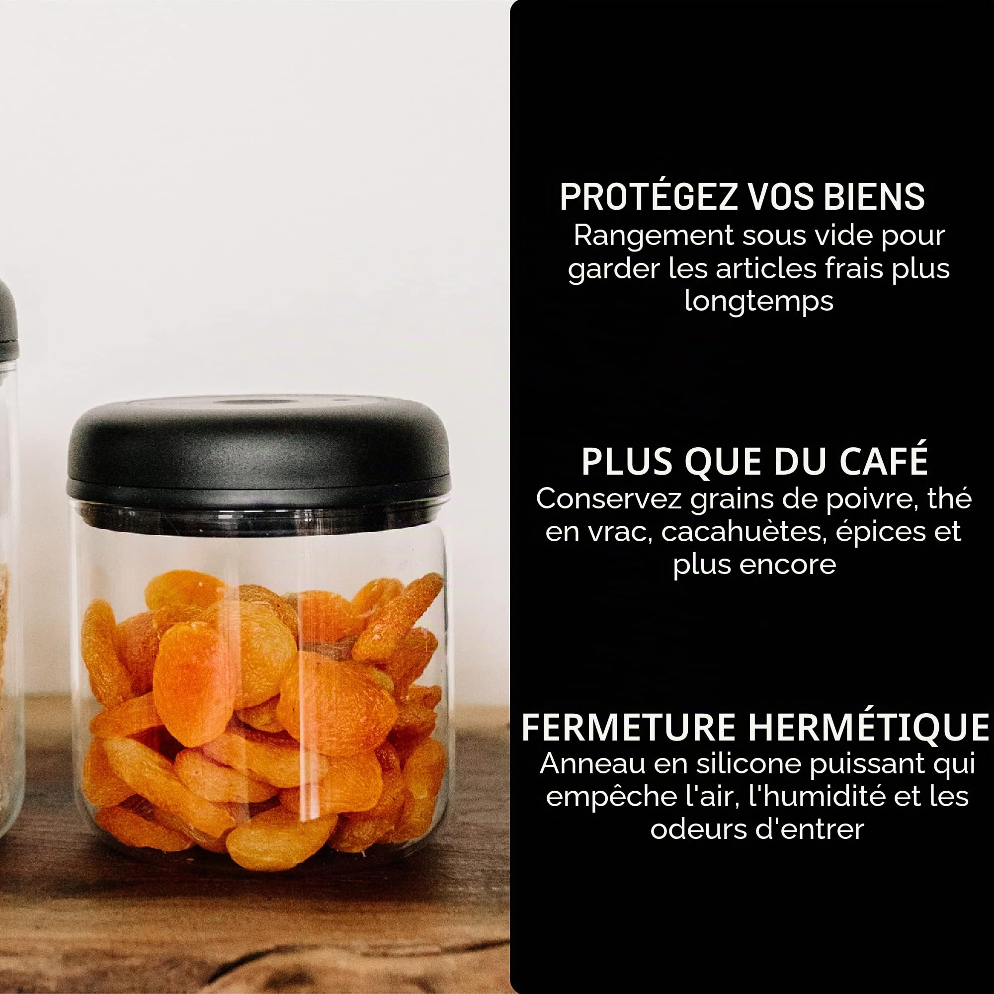 Fellow Récipient sous vide pour le stockage du café et des aliments, pompe à vide intégrée, joint hermétique 0,7 litre Verre propre