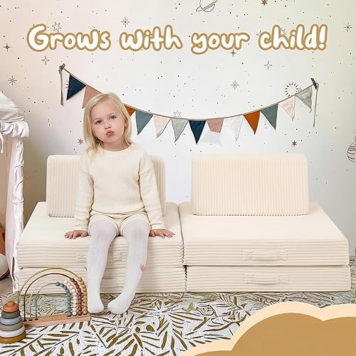 Miniatura 12 de MeMoreCool Sofá modular de 8 piezas para niños, sofá de espuma convertible rosa para sala de juegos Rosa (Dusty Rose),Verde bosque,2-marino,Azul