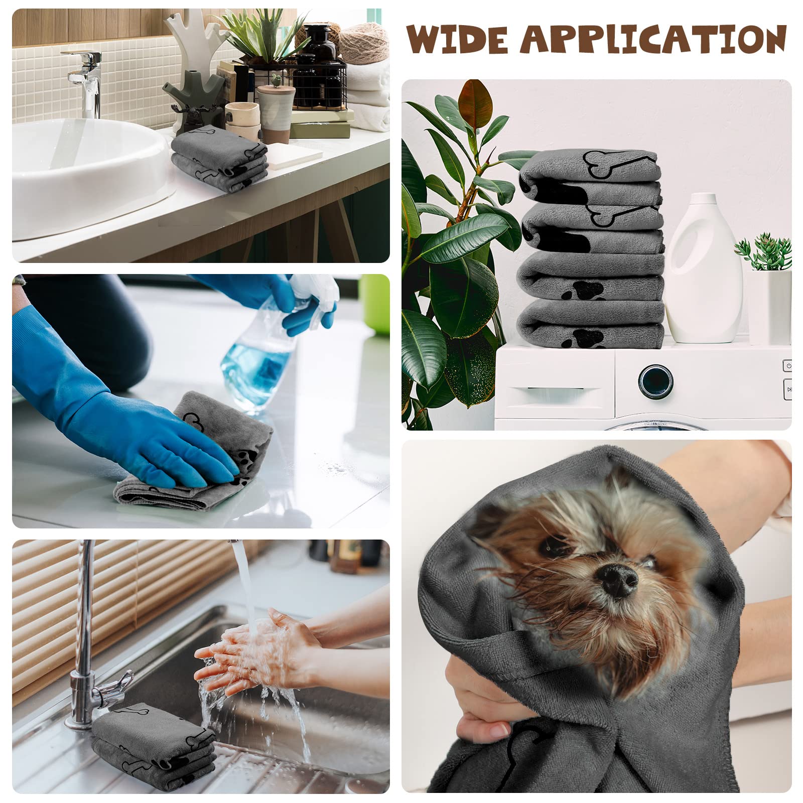 Chumia Lot de 4 serviettes en microfibre absorbantes pour chien et chiot - Fournitures de bain à séchage rapide pour chats et animaux domestiques de taille moyenne (140 x 71 cm, gris)