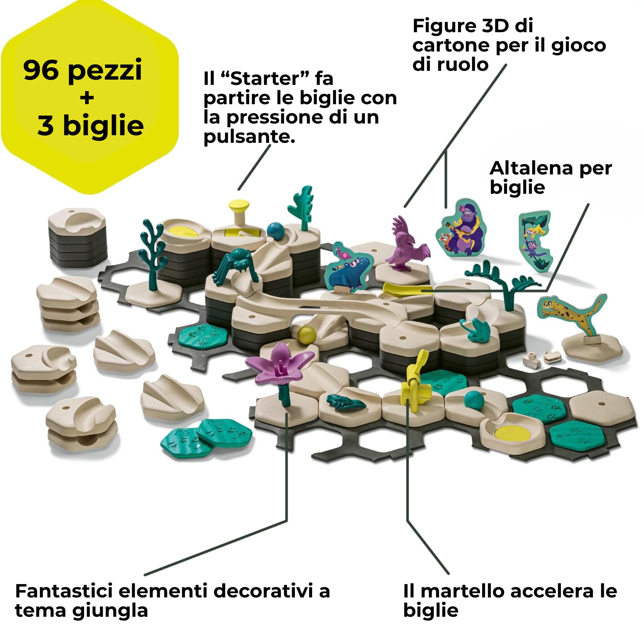 Ravensburger - GraviTrax Junior My Jungle Starter-Set, Pista biglie 100 pezzi, Rompicapo bambini, Giochi bambini 3 anni e più, Gioco Interattivo ed Educativo STEM, Compatibile con tutti i GraviTrax