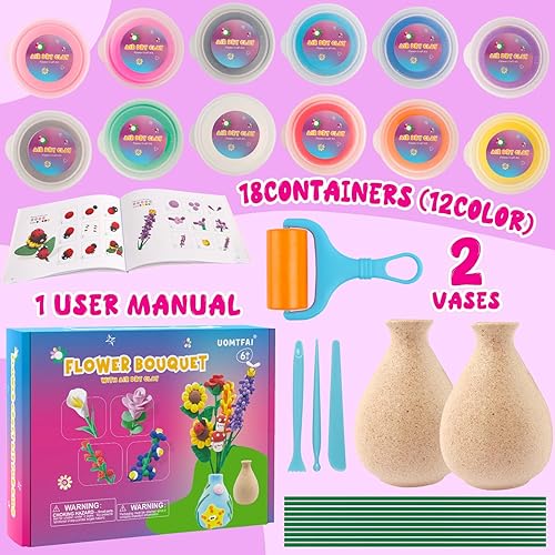 Miniatura 5 de UOMTFAI Kit de arte y manualidades de flores para niños, ramo de flores de arcilla seca al aire, kit de arte de arreglo de arcilla mágica,