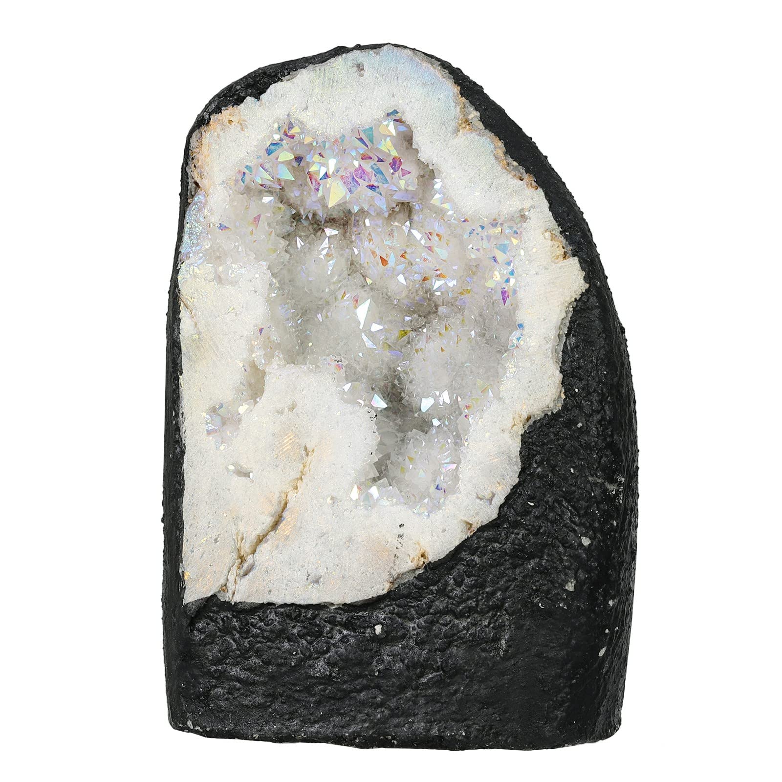 KYEYGWO Titanium Coated Natural Crystal Raw Geode Stone