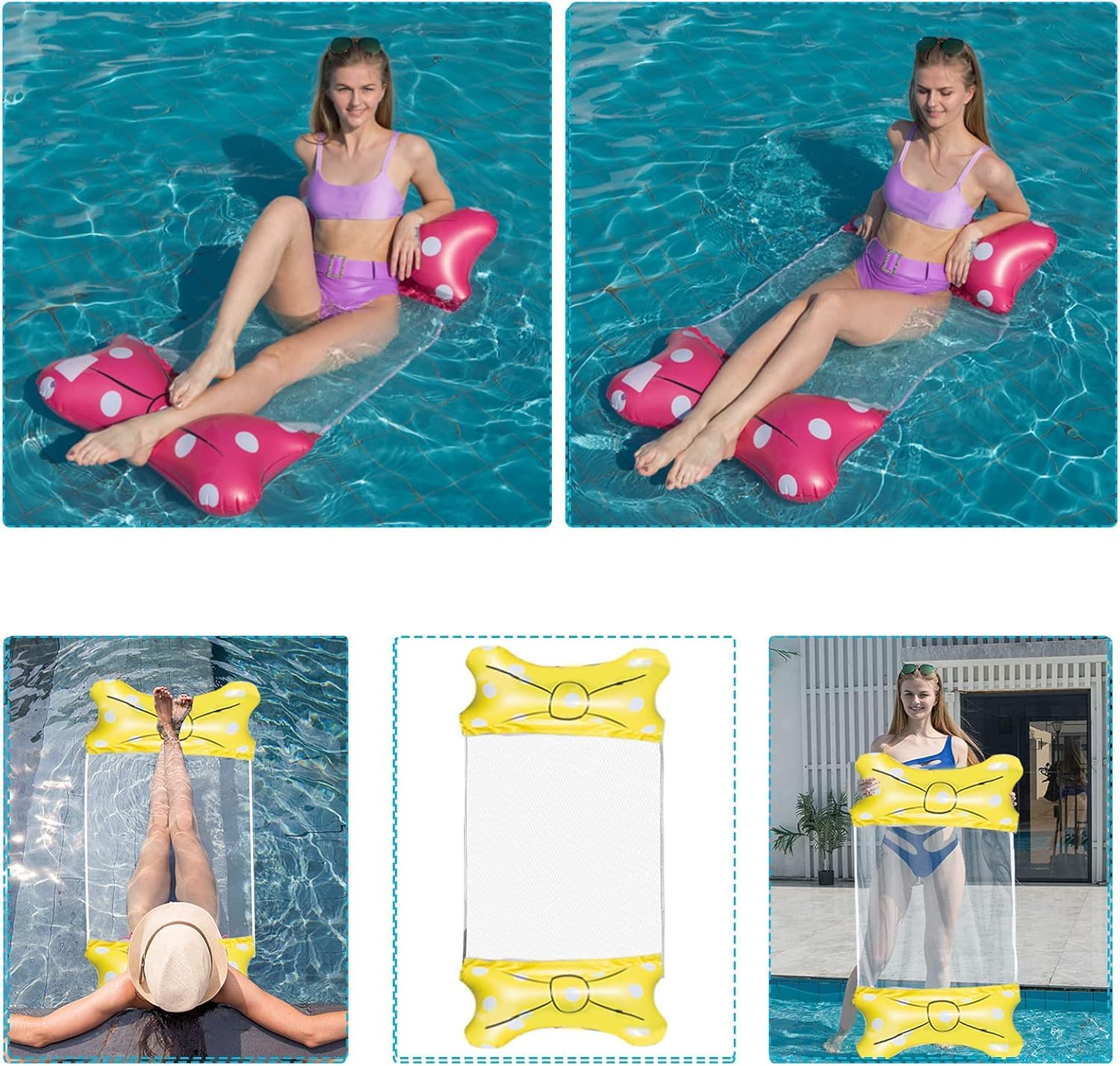 Amaca gonfiabile, per piscina, spiaggia, adulti, bambini (rosso+giallo)
