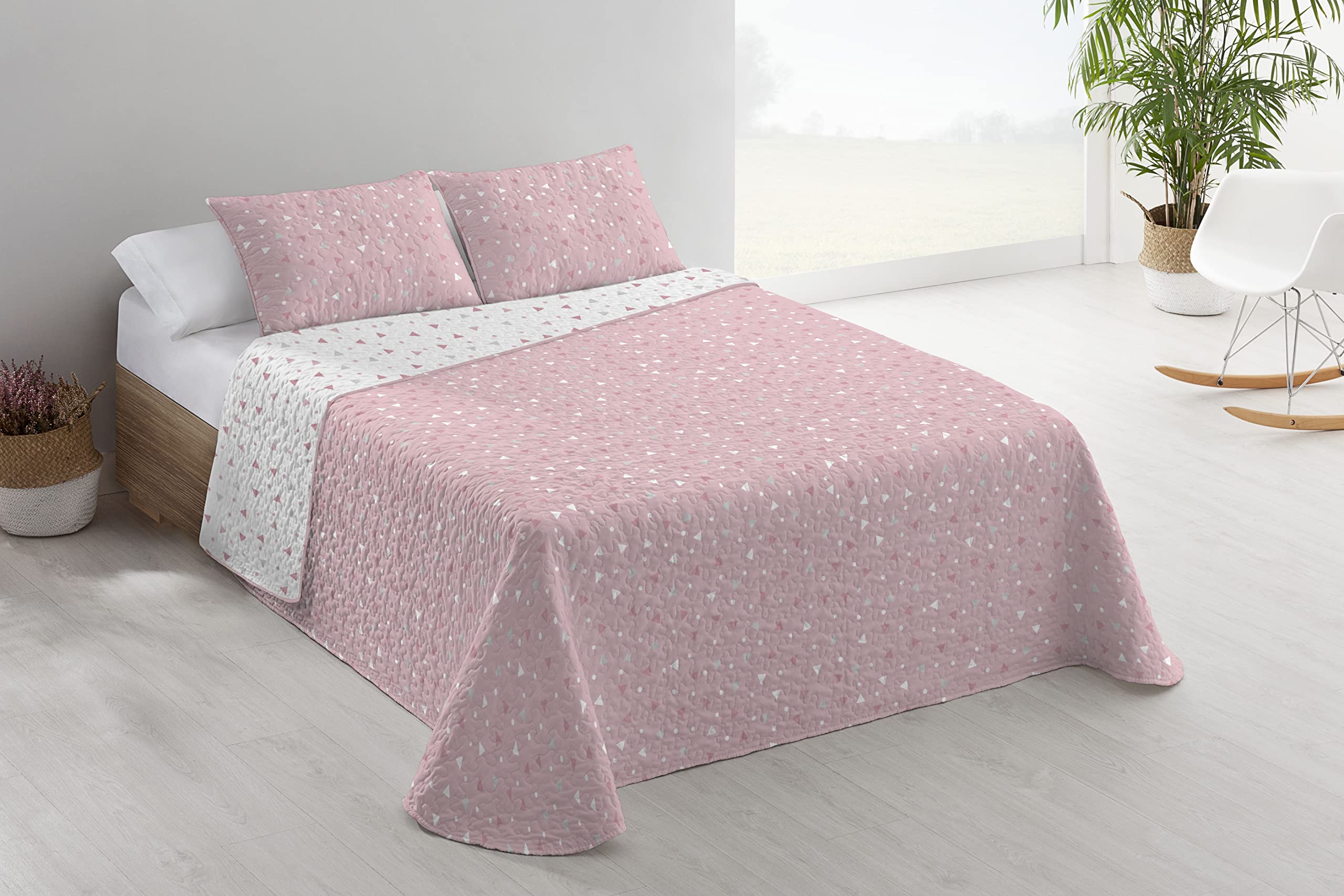 Donegal Collections - Colcha Bouti Estampada + 1 Cojin, Cama 80/90 cm, Ancho 180 cm, Largo 260 cm, Bouti Amarante Rosa, Primavera Verano, Fresco, Acolchado Fino, Modernas, Microfibra Extrasuave