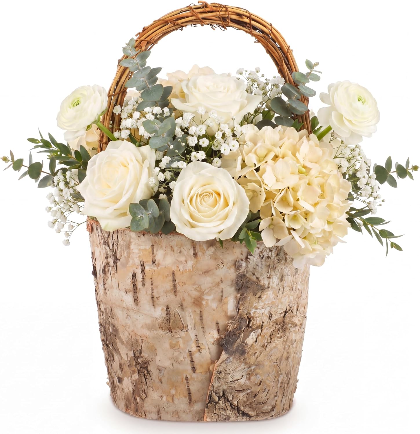 LemonRoad 2 Pcs Flower Girl Basket Retro Wooden Bark Style Small Baskets with Handles for Wedding Floral Decoration Wedding Flowers Candy Storage and Home Decoration (Large)