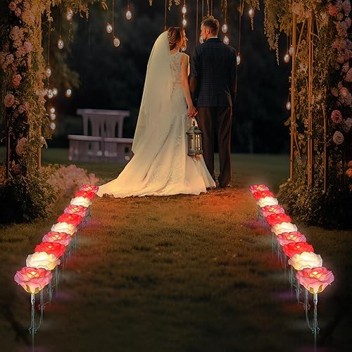 Miniatura 6 de Enhon Luces de camino de flores para el día de San Valentín, 8 modos de luces de estaca de flores cálidas rojas y rosas, 16.5 pies, 20 luces LED