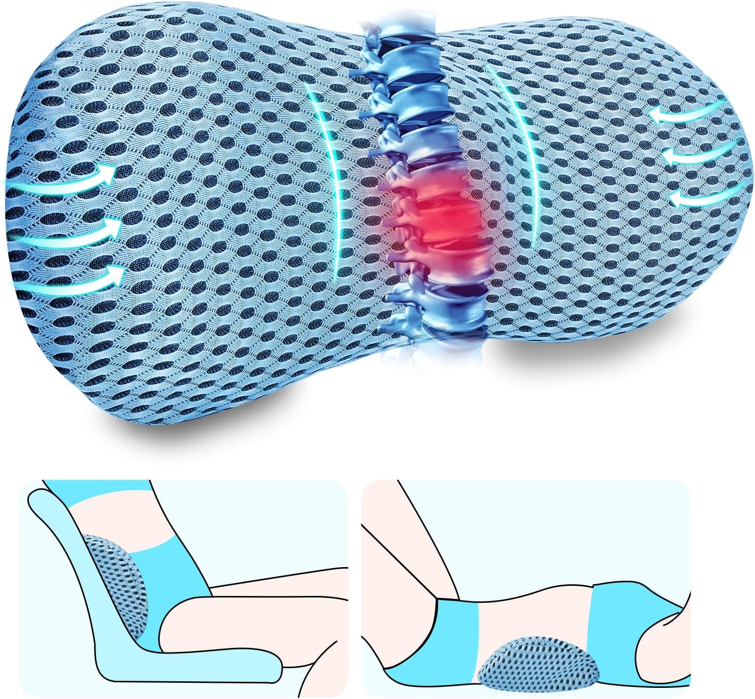 Lumbar Support Pillow Ergonomic Memory Foam, Relieve Back Pain, CMFY Breathable & Detachable & Washable, Perfect for Office Chairs, Car Seats, Beds (Blue) Lumbar Support Pillow Ergonomic Memory Foam, Relieve Back Pain, CMFY Breathable & Detachable & Washable, Perfect for Office Chairs, Car Seats, Beds (Blue)