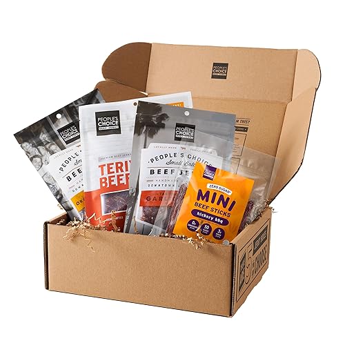 People's Choice Beef Jerky - Caja de carne seca - Dulce diente - Regalo único para hombres - Paquete de cuidado militar de aperitivos de proteínas -