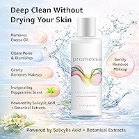 Vista 7 de promesse Limpiador facial para control del acné con ácido glicólico y salicílico, lavado facial exfoliante suave antienvejecimiento, limpiador