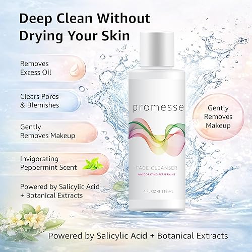 Miniatura 7 de promesse Limpiador facial para control del acné con ácido glicólico y salicílico, lavado facial exfoliante suave antienvejecimiento, limpiador