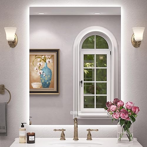 Benime Espejo de baño LED de 20 x 28 pulgadas, espejo de tocador de baño retroiluminado, espejo de tocador de baño retroiluminado para pared, disponible en Yaxa Peru