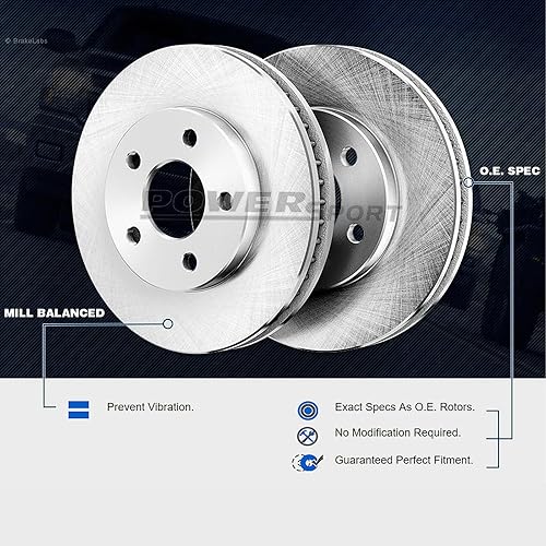 Miniatura 4 de PowerSport Kit de frenos y rotores delanteros y traseros  Pastillas de freno delanteras y traseras Rotores de freno y pastillas de freno de cerámica