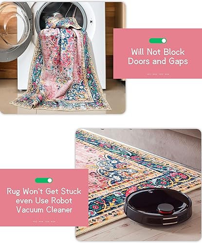Vista 96 de Alfombras pequeñas de 2 x 3 pulgadas para entrada, alfombra bohemia verde para baño, pasillo, alfombra de cocina vintage, antideslizante, lavable
