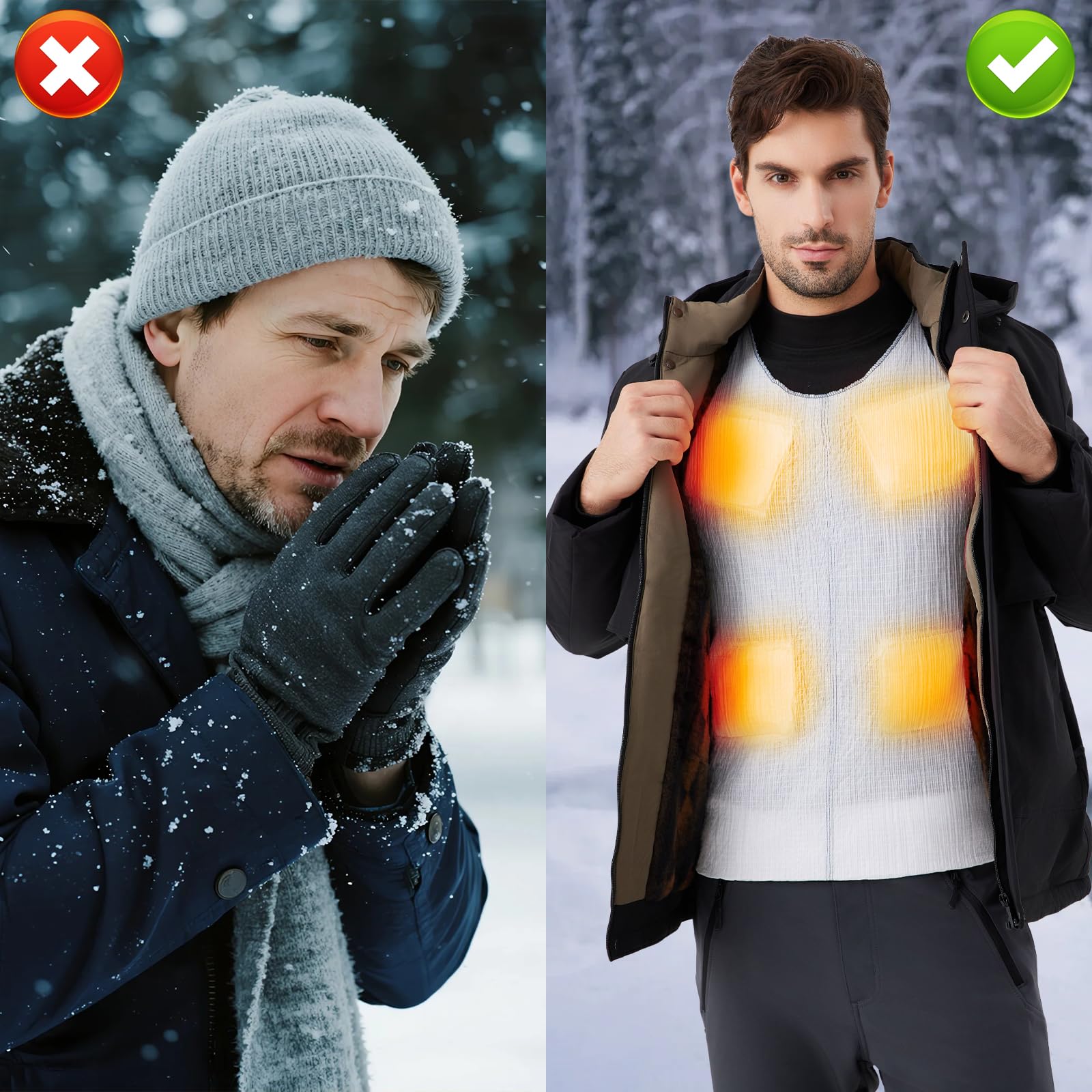 Beheizbare Shirt Herren Damen, Einweg Air Activated Kompressionsshirt Beheizte Thermounterwäsche Oberteile mit 9 Stück Wärmekissen, Leichte Beheizbare Weste für Skifahren,Radfahren,Motorrad