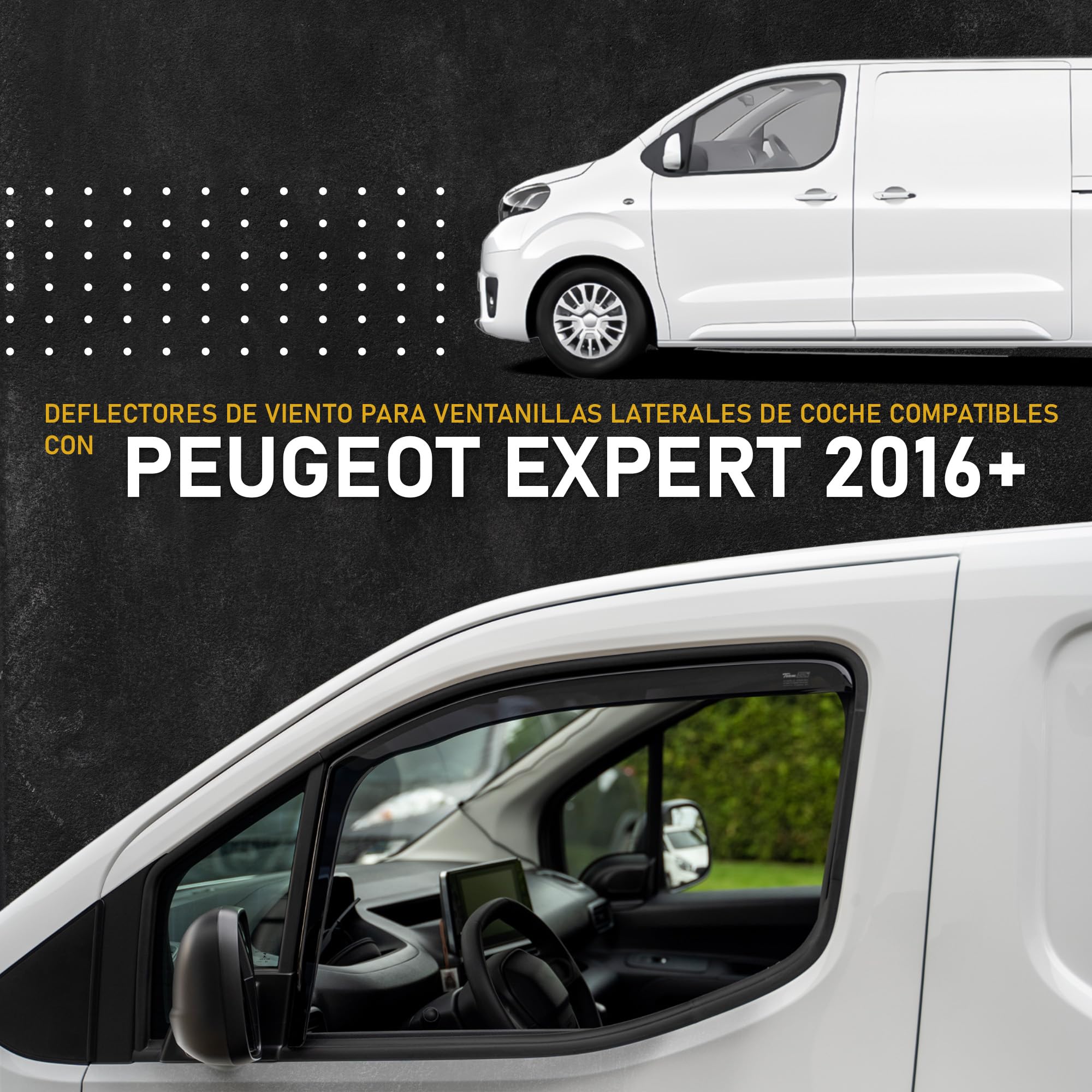 HEKO - Compatible con Peugeot Expert 2016+ Deflectores Para Ventanas Laterales; Delanteros; Dos Piezas; Deflectores de Aire Antilluvia, Oscurecidos, Aerodinámicos; Instalación Rápida y Sencilla