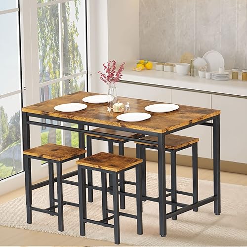 Miniatura 3 de DKLGG Juego de mesa de comedor para 4, mesa de cocina industrial y sillas, juego de 4 mesas de comedor con 4 sillas, mesa de cocina pequeña, juego