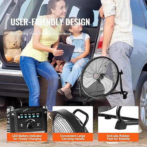 Miniatura 5 de VEVOR Ventilador inalámbrico de 16 pulgadas, ventilador personal silencioso portátil para el hogar u oficina, cabezal giratorio manual de 360