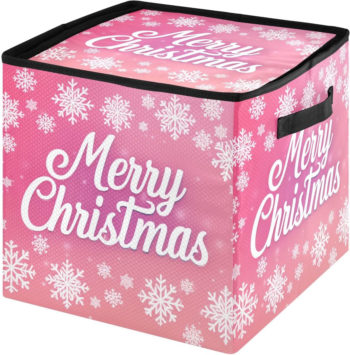 Christmas Pink Snowflakes Christmas Ornament Storage Box with Dividers, Holds up to 64-3" Holiday Ornaments, Collapsible Xmas Decoration Container with Lid & Handles, 13x13 Inch