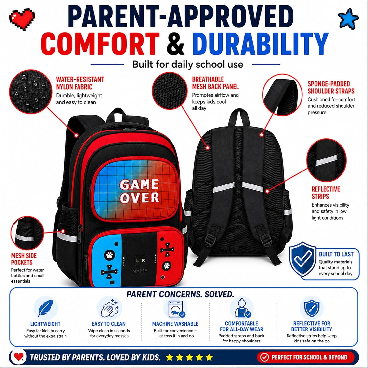 Gamer Backpack Boys Lunch Box Pencil