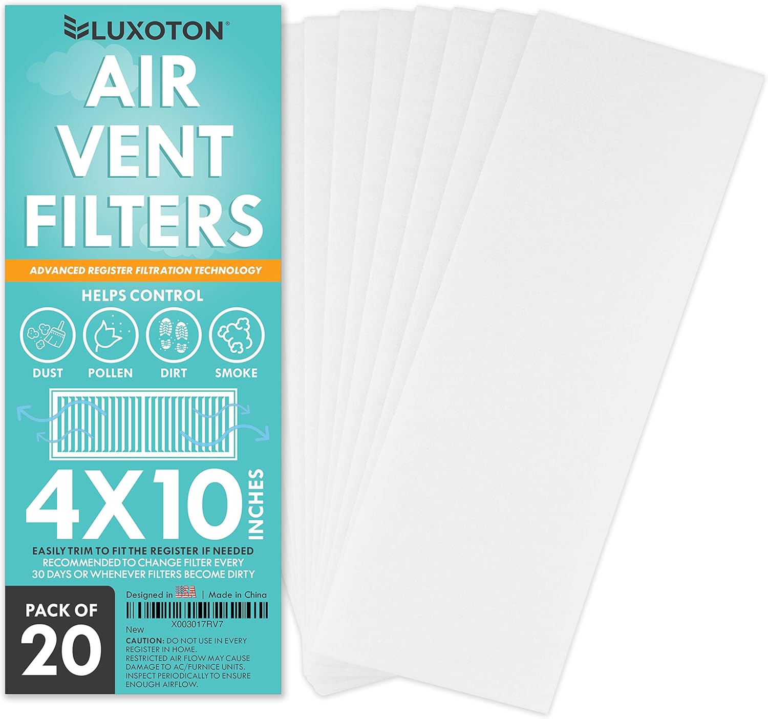 Premium Air Vent Filters for Home Pack of 20 Pieces 4" x 10" Floor