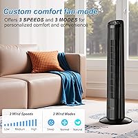 Vista 5 de Manastin Tower Fan for Bedroom, 33" Oscillating Fan with Remote, 25ft/s, 25dB Quiet, 3 Speeds&Modes, 15H Timer, Cooling Fans that Blow Cold Air
