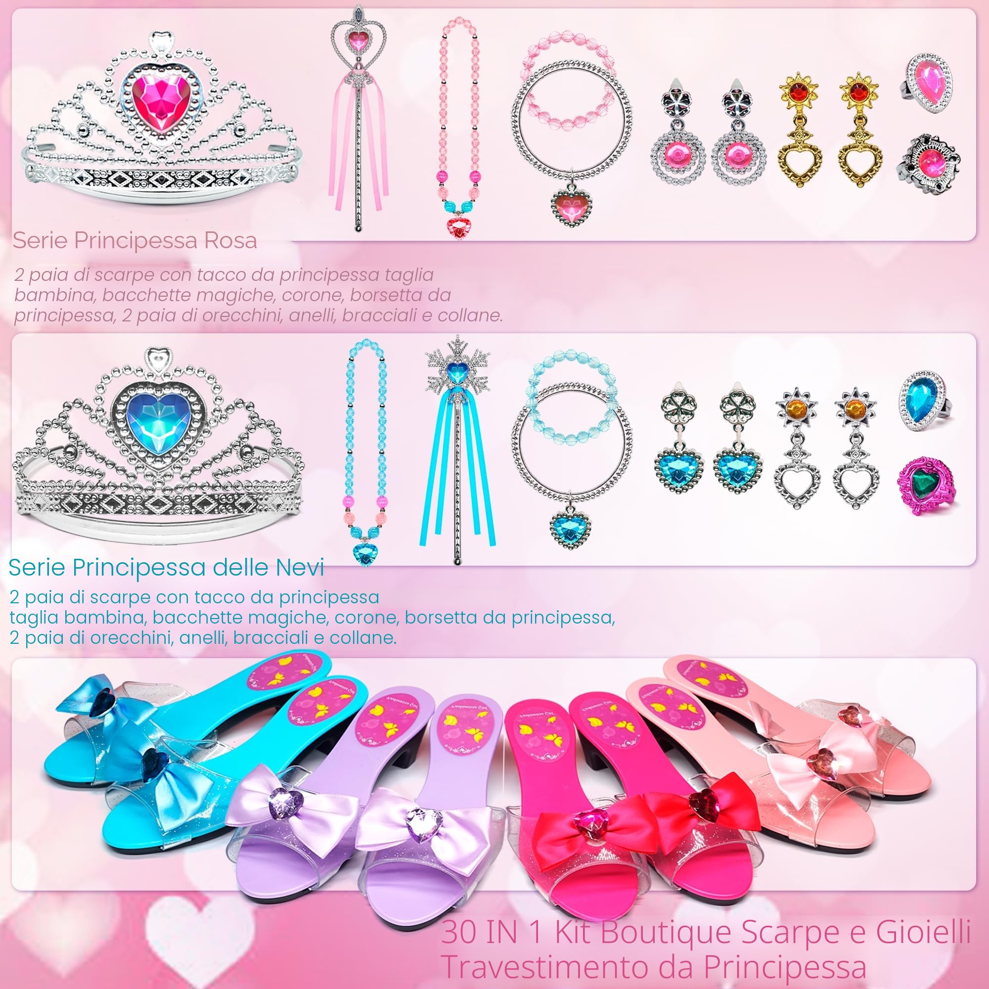 Scarpe Giocattolo Principessa Bambina, 4 Paia e 2 Set di Gioielli da Boutique, Regalo di Compleanno e Natale per Bambine da 3 a 6 Anni