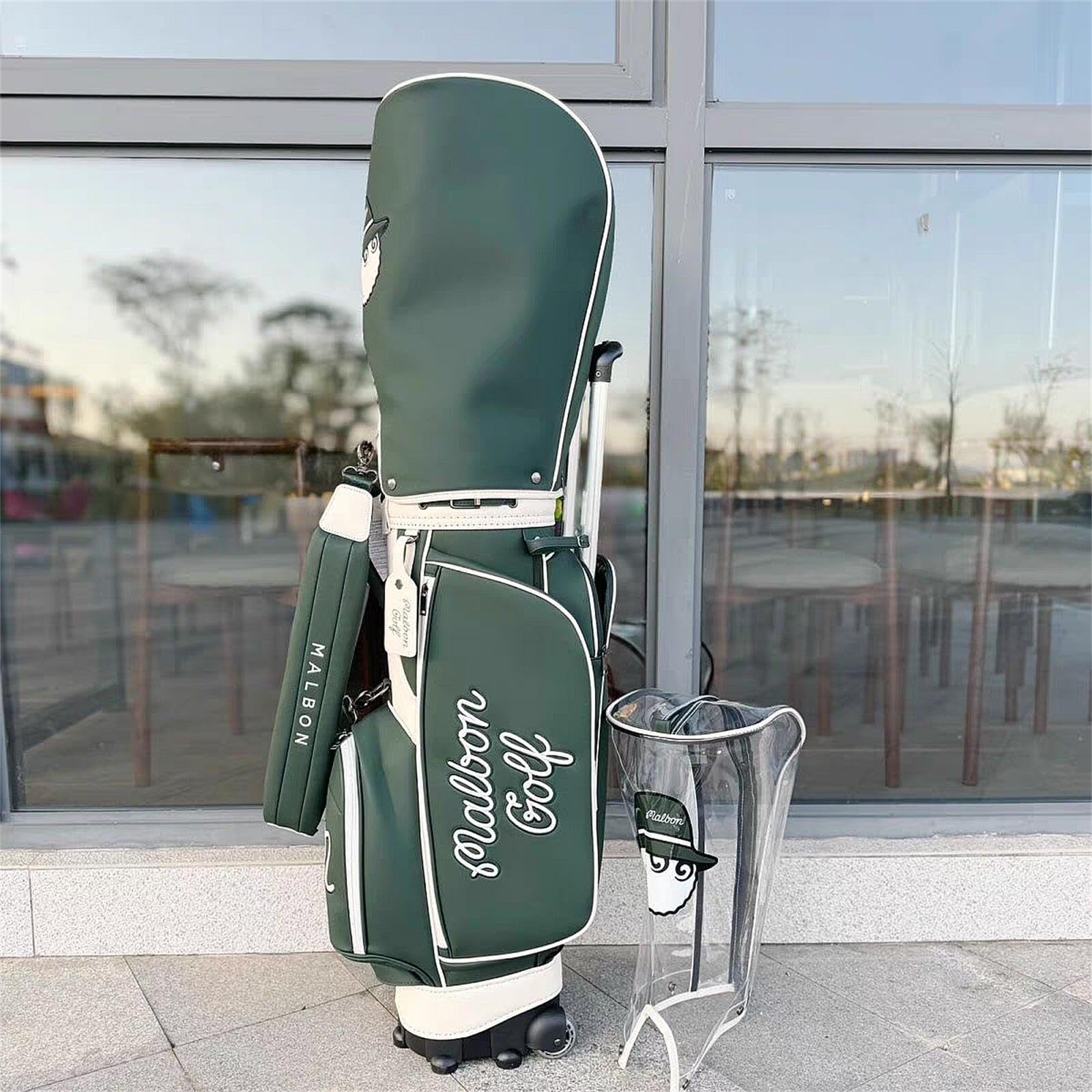 Malbon ゴルフバッグ 大容量 ホワイト×グリーン ☘️ ラウンド必携 Malbon Golf マルボンゴルフ キャディバッグ ボールバッグ 男女兼用 25