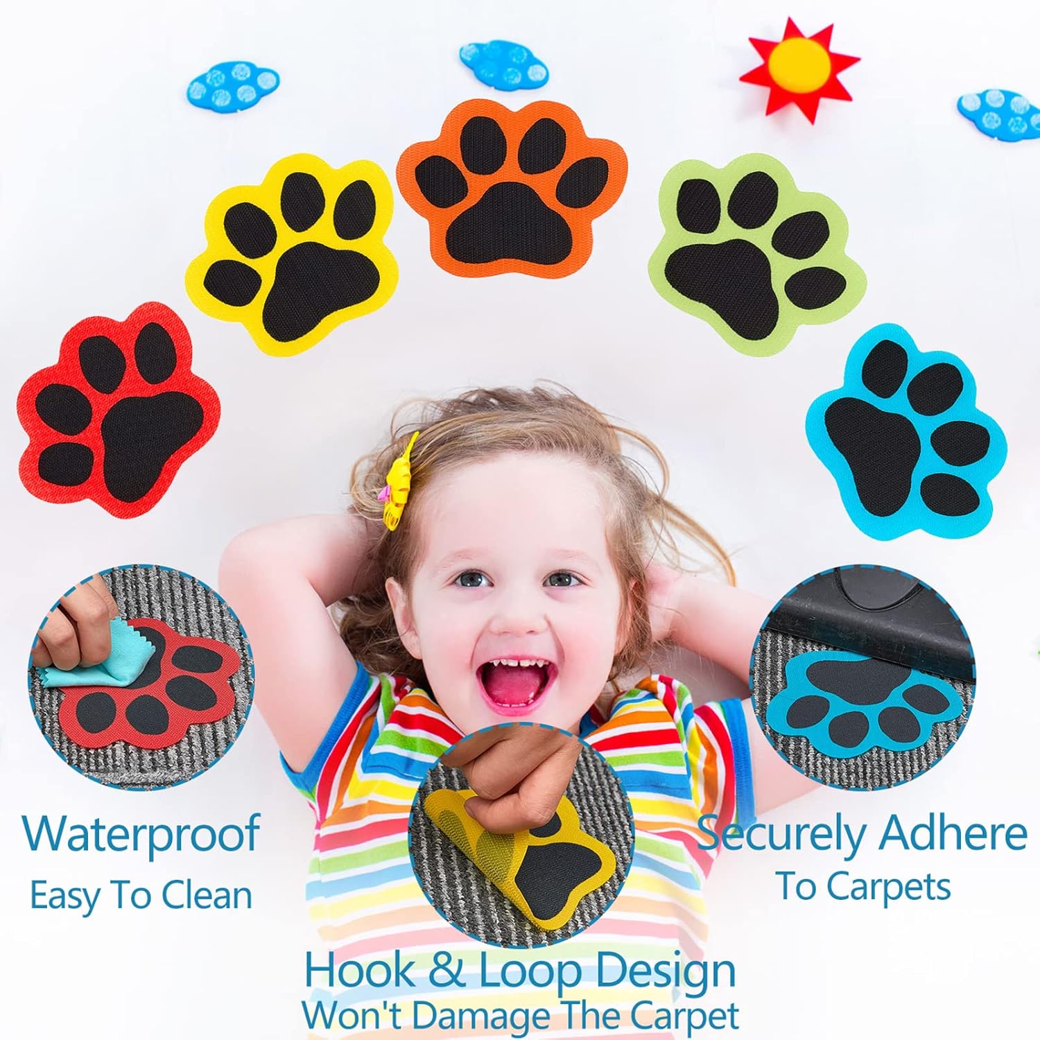 Outus 54 Pcs Paw Carpet Markers Spots for Classroom 5'' Paw Prints Carpet Dots Line up Sitting Spot Floor Rug Back to School for Teacher Supplies Classroom Decoration (Classic)