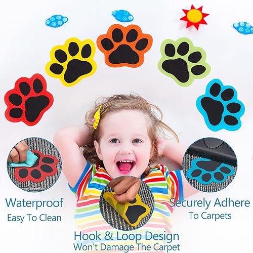 Miniatura 3 de Outus 18 marcadores de alfombra de patas para el aula, huellas de patas de 5 pulgadas, línea de puntos, alfombra de piso para el regreso a clases,