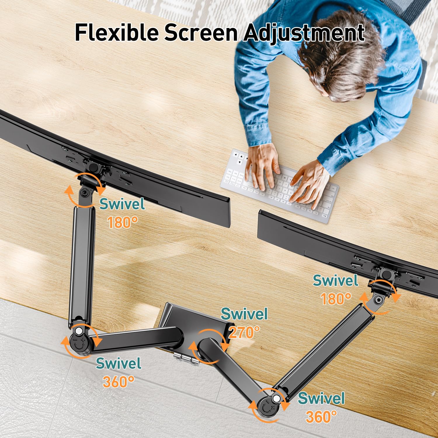 ELIVED Braccio per doppio monitor Supporto ergonomico per monitor PC regolabile a gas per la maggior parte dei monitor da 13-32 pollici con VESA 75x75/100x100 EV005