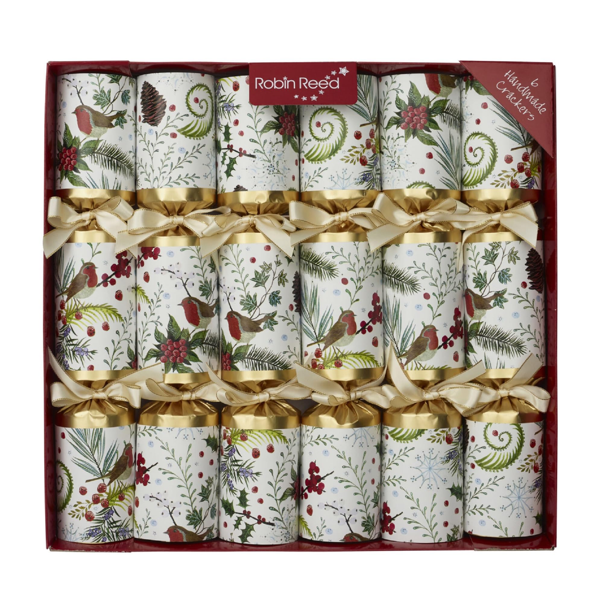 Crackers Ltd Multicoloured Set Of 6 Festiver Robins Christmas Crackers With Satin Ribbons