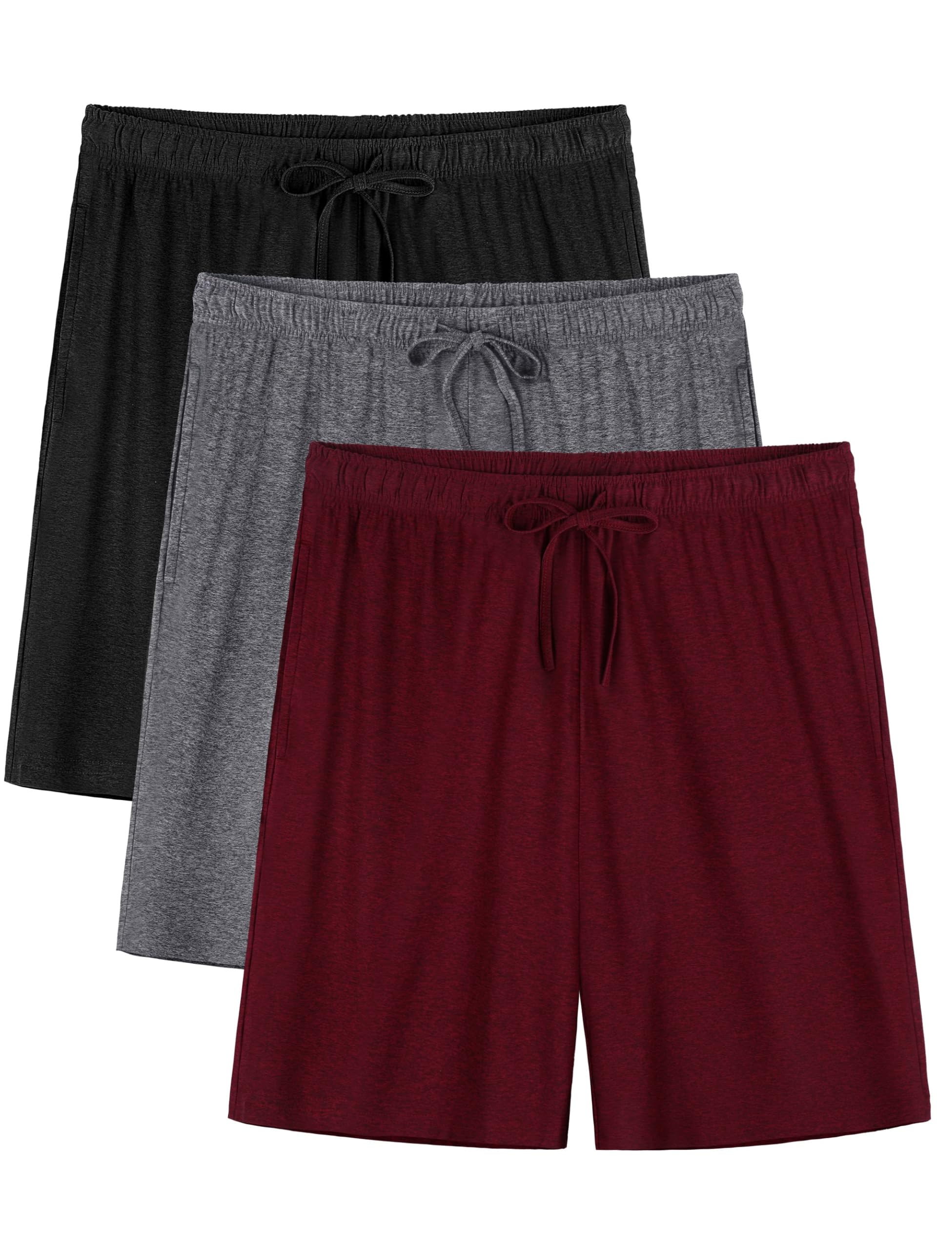 wenouy 3 Pack Mens Pajama Shorts, Soft Sleep Shorts with Pockets Elastic Waist Drawstring Lounge Dry Fit Sleepwear Bottoms-picture-27