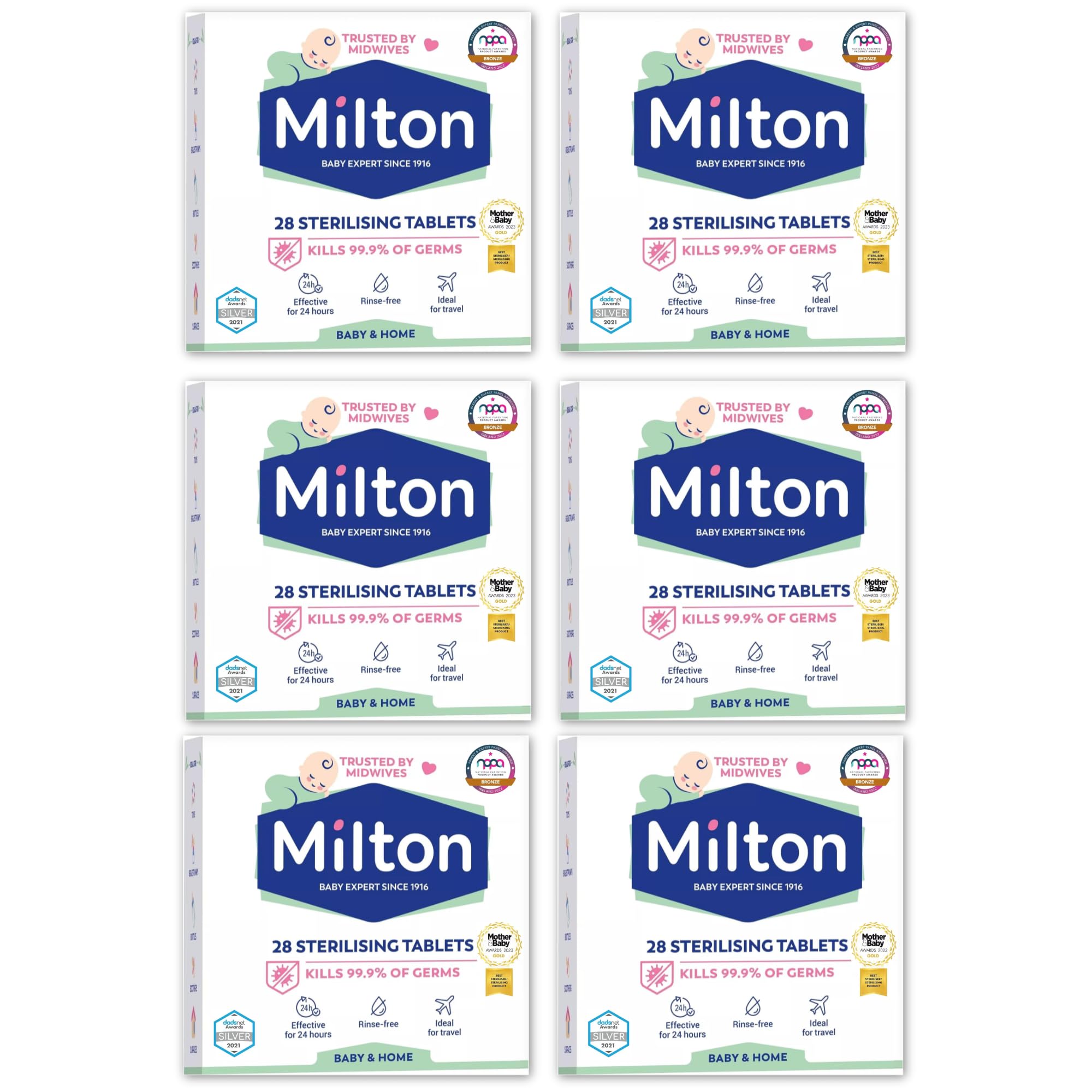 6 x 28 Milton Sterilising Tablets for Cleaning Baby Feeding Accessories and Breastfeeding Equipment Cleaning Baby Bottles Rinse-Free Ideal for Travel Home Household Hygiene (168 Tablets)