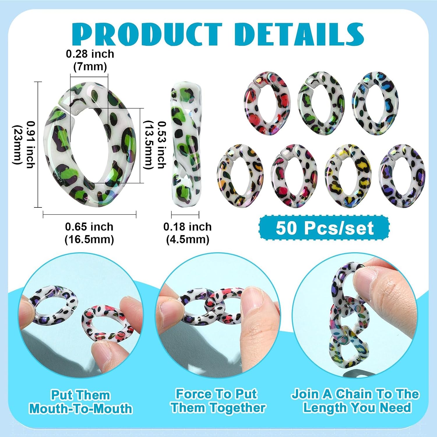 Ornazy 50Pcs Acrylic UV Plating Animal Print Linking Rings for DIY Jewelry