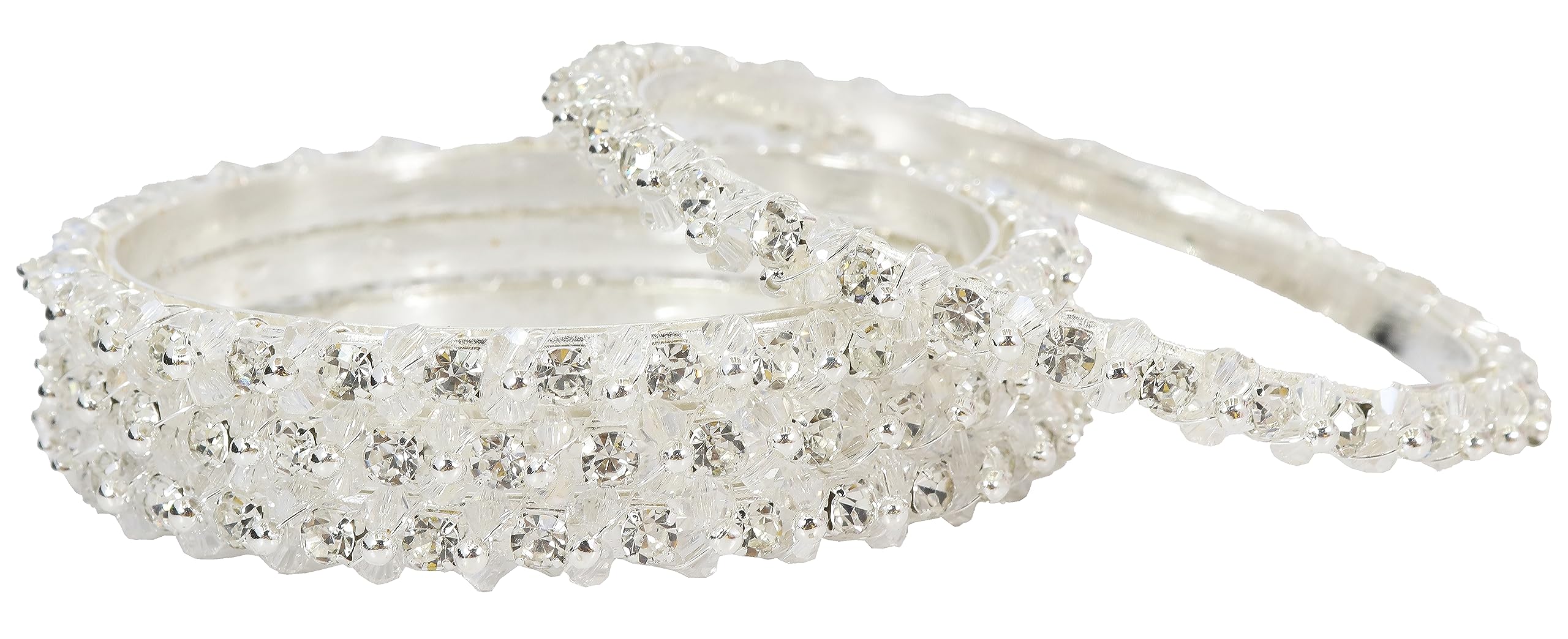 NMII Alloy Metal Silver Plated Bangles Set For Girls and Women Studded American Diamond and Pearls | Diamond Bangles | Metal bangles | Womens Bangle (Pack of 4), (MAH51_10492-Silver-2.6) (B0CD5TS51Y) Amazon Price History, Amazon Price Tracker