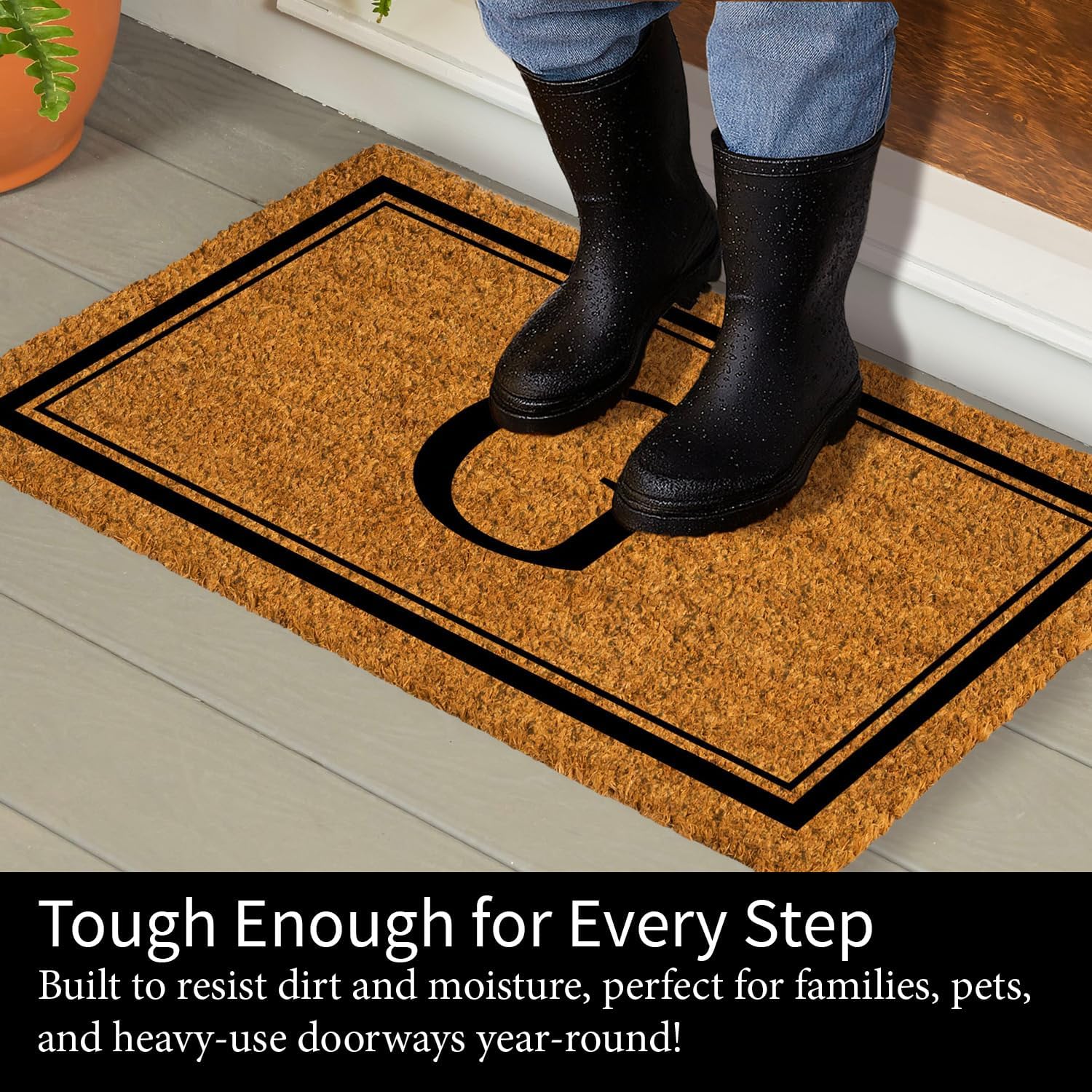 Evergreen Flag Monogram Letter G Entrance Doormat | 28 x 16 inches | Dirt Catching Natural Coir | All-Season | Non-Slip Backing | Indoor and Outdoor Home Decor