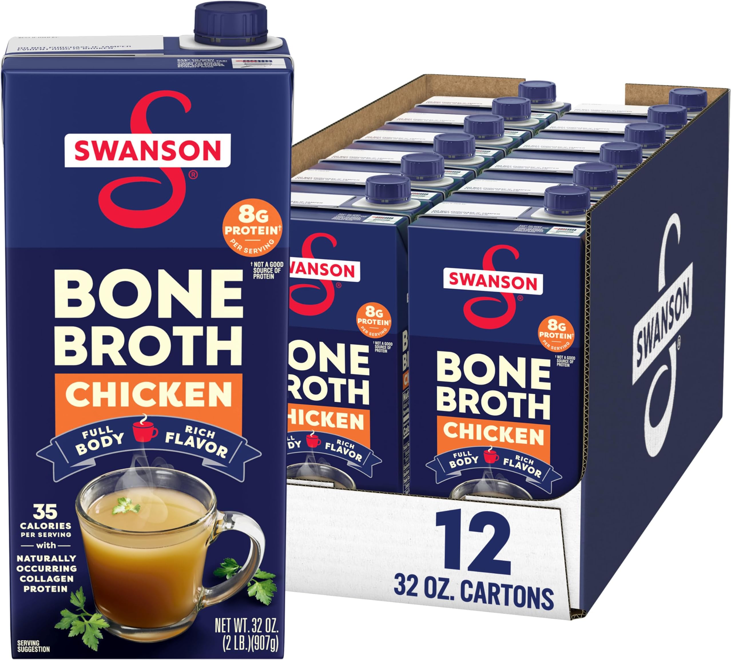 Chicken Bone Broth, 32 Ounce Resealable Carton (Pack of 12)