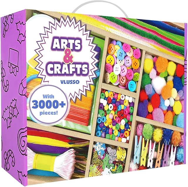 3000Pcs DIY Trousse de fournitures d'art et d'artisanat pour enfants - Kits d'artisanat pour enfants Art Fournitures Matériau Set with Pipe Cleaner All in 1 Artisanat pour les enfants Cadeaux d'activité Jouets pour les filles Garçons Âge 4-6, 6-8, 8-12 ans