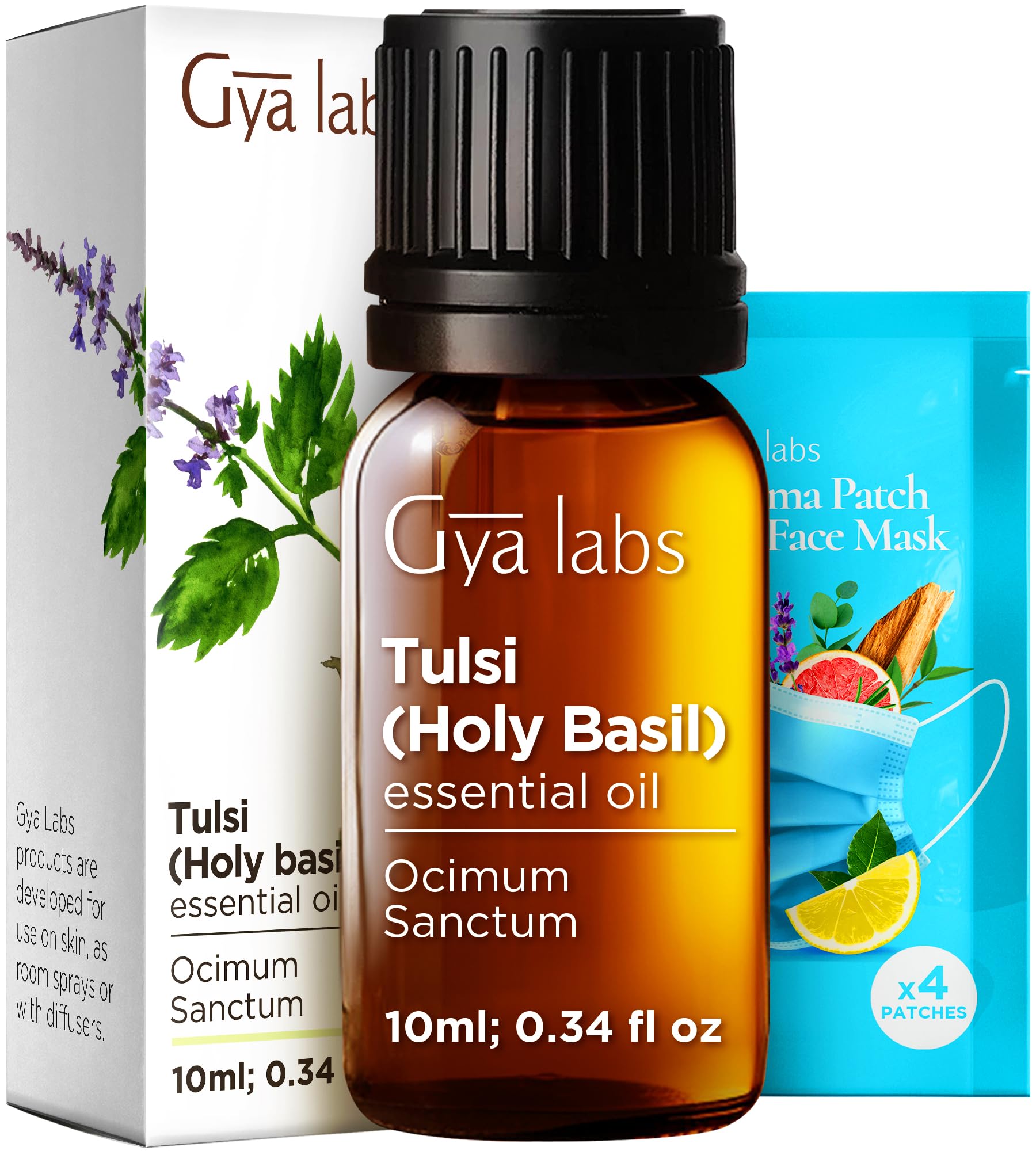 Gya Labs Holy Basil (Tulsi) Essential Oil - 0.34 Fl Oz - for Hair, Skin, Diffuser, Aromatherapy & DIY Candle Making Scent