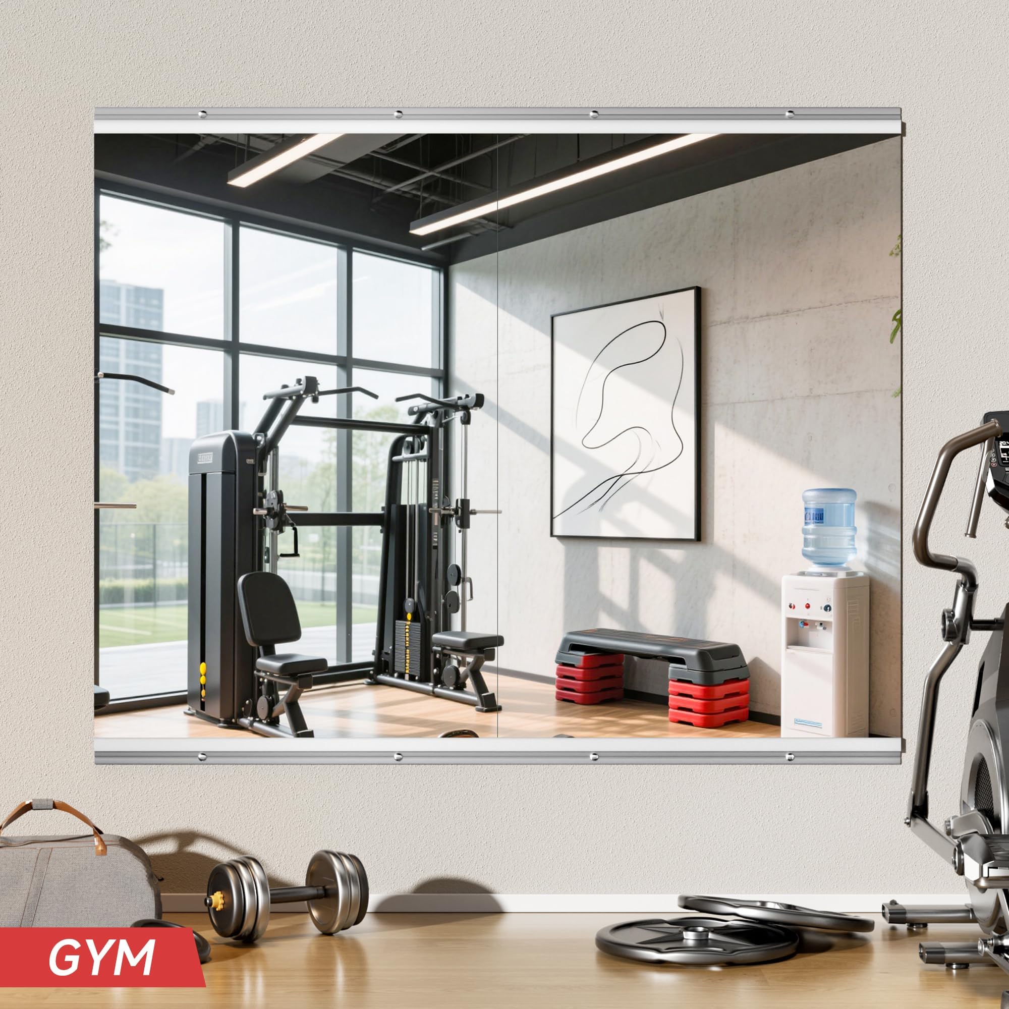 Espejo de gimnasio en casa, 44 x 29 pulgadas x 2 piezas, espejo grande de cuerpo completo para yoga, vidrio templado sin marco, montado en la pared para gimnasio en casa, garaje, dormitorio