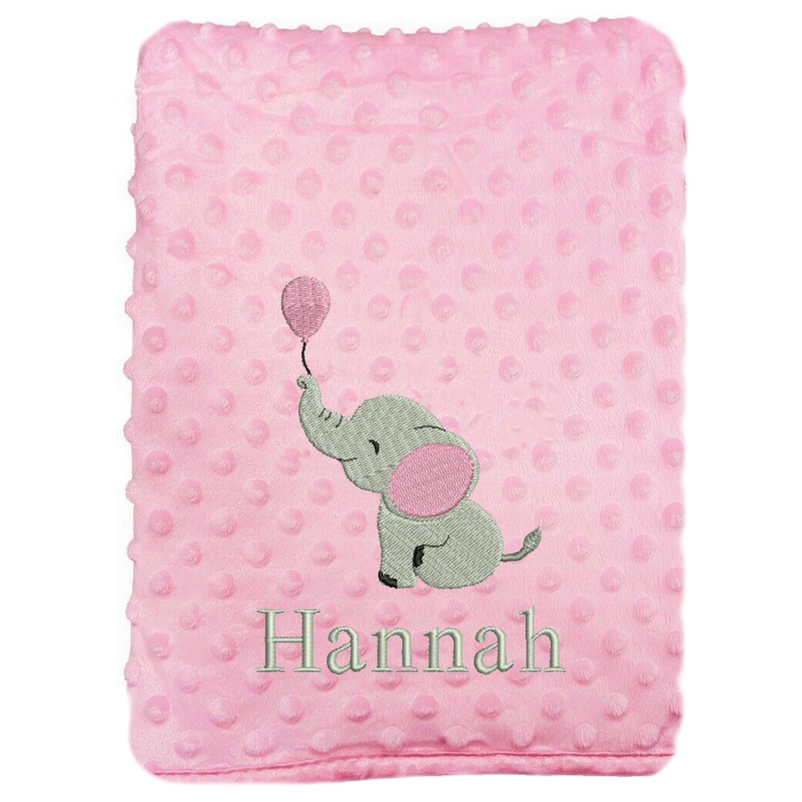 Jjlc Men's Pink Bobble Personalised Baby Bobble Blanket Embroidered Elephant & Name Soft Fleece Wrap Boys Girls (Pink Bobble)