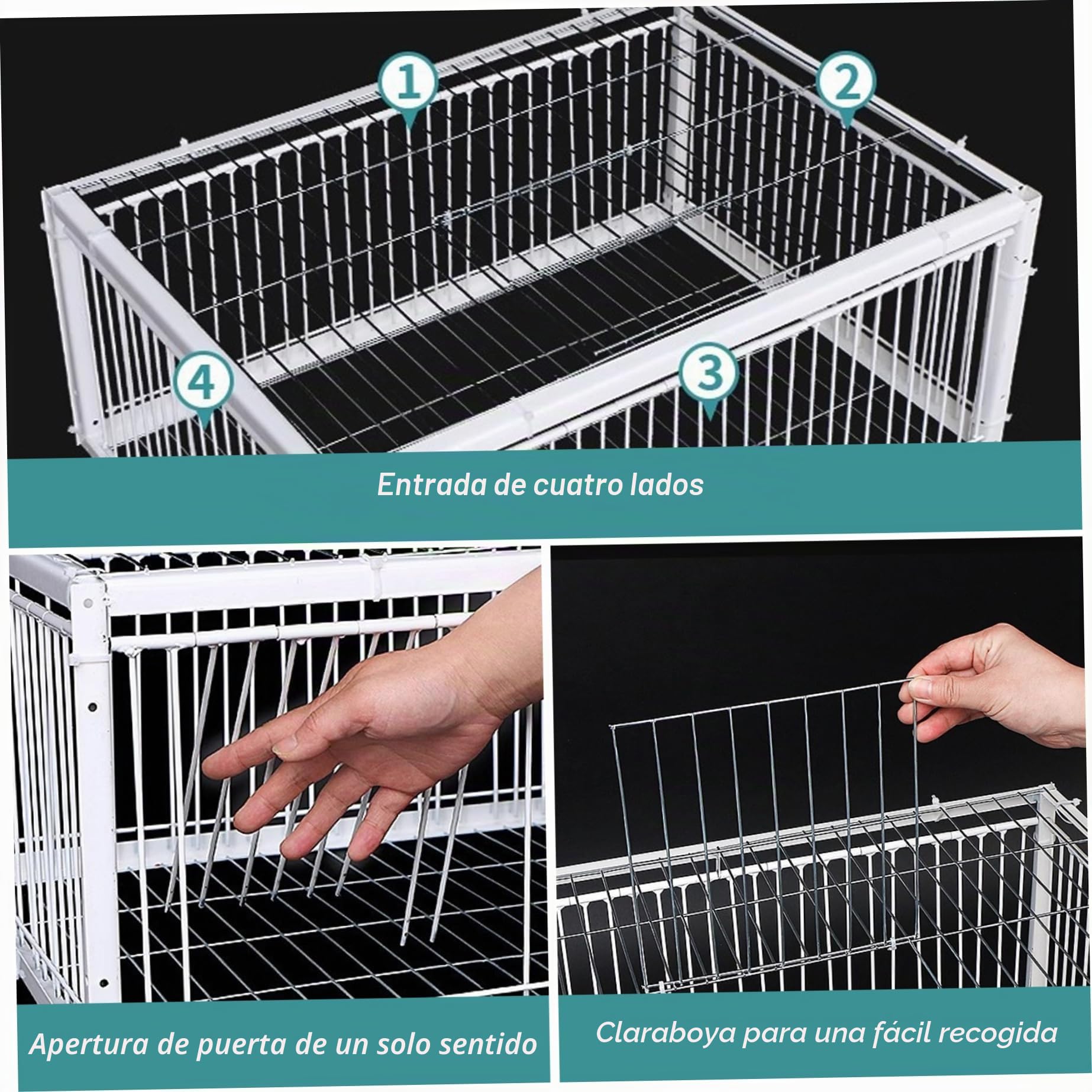 Trampa de Paloma con Cuatro Entradas de Acceso Unidireccional 16x12x10 Pulgadas, Jaula para Pájaros para Granjas y Jardines Criado