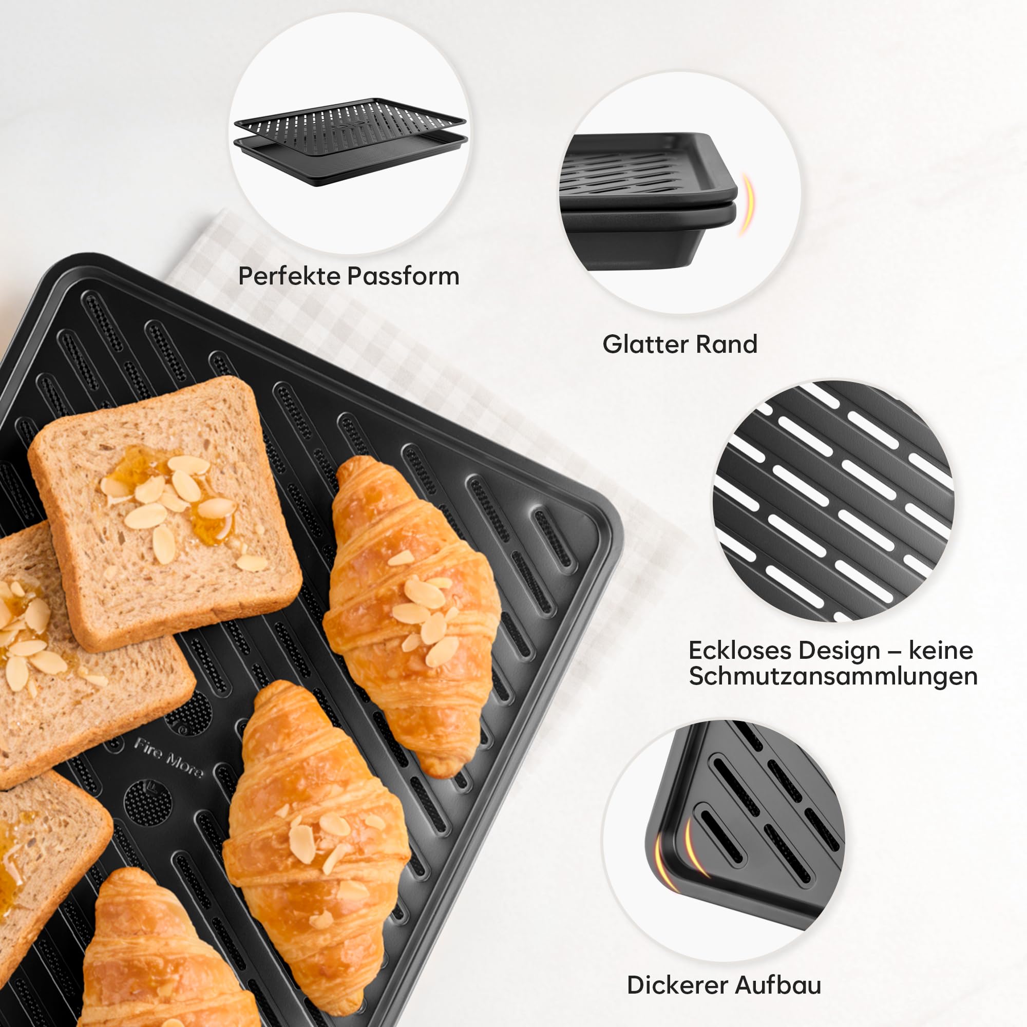 Fire More 10-teiliges Backset, 0,8 mm Dicke Antihaft-Backformen Set mit Backblech, Abkühlgitter, Muffinform, Runder/Eckiger Kuchenform, Pizzablech, Stapelbar & Platzsparend