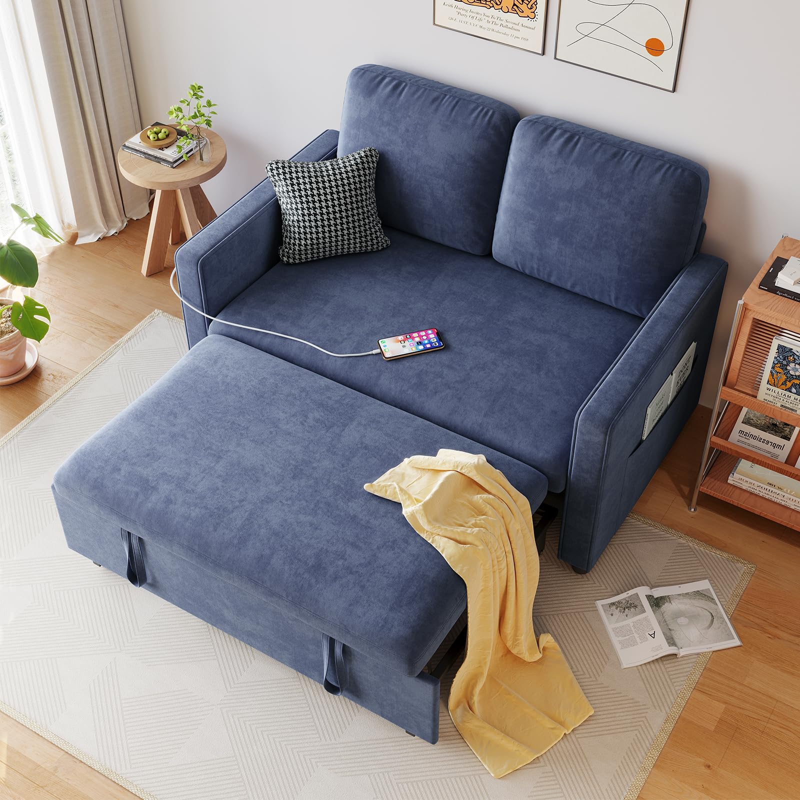Convertible Sleeper Sofa Bed - 3-in-1 Chenille Futon Loveseat With Adjustable Backrest & USB Charging For Small Spaces